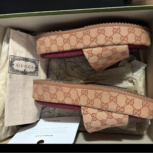 Gucci Beige and Pink Monogram Slides